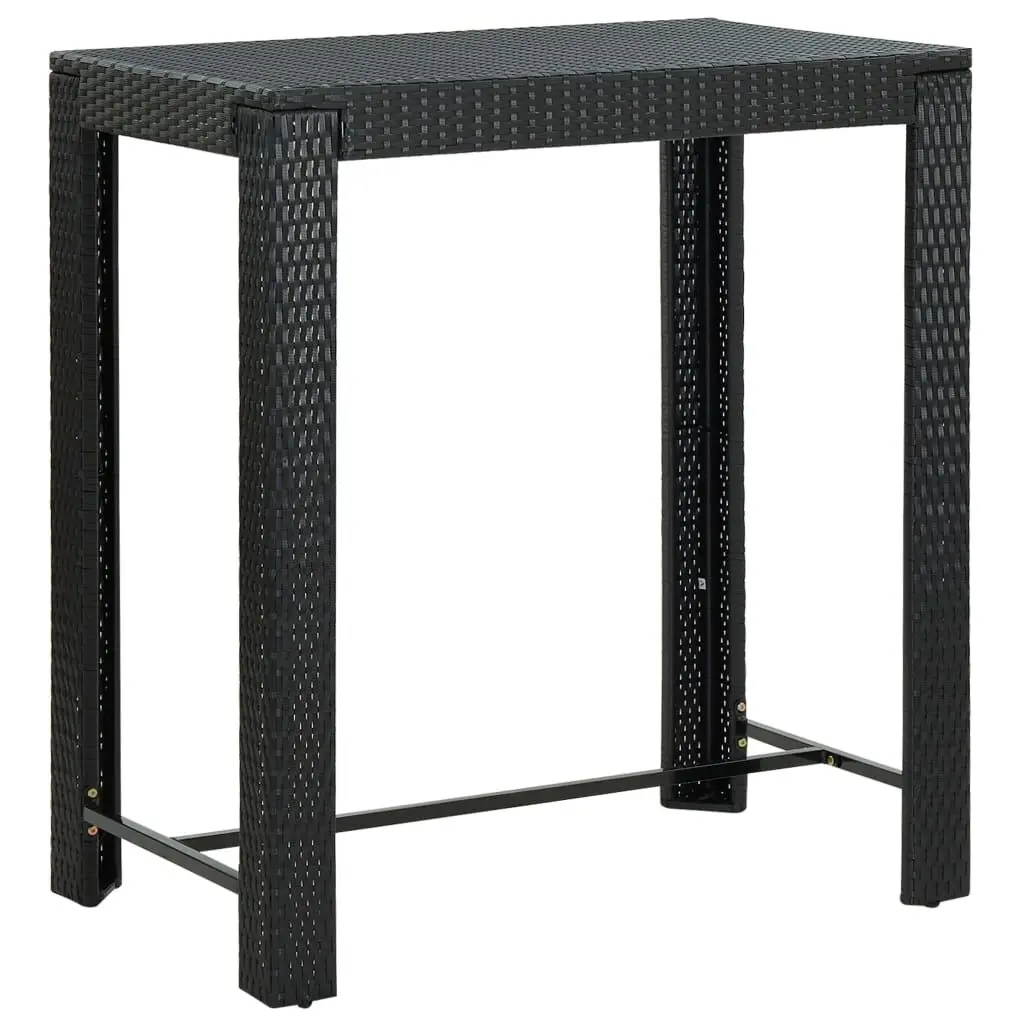 Black Poly Rattan Patio Bar Table 39.4x23.8x43.5 Inch Outdoor Bar Height Table