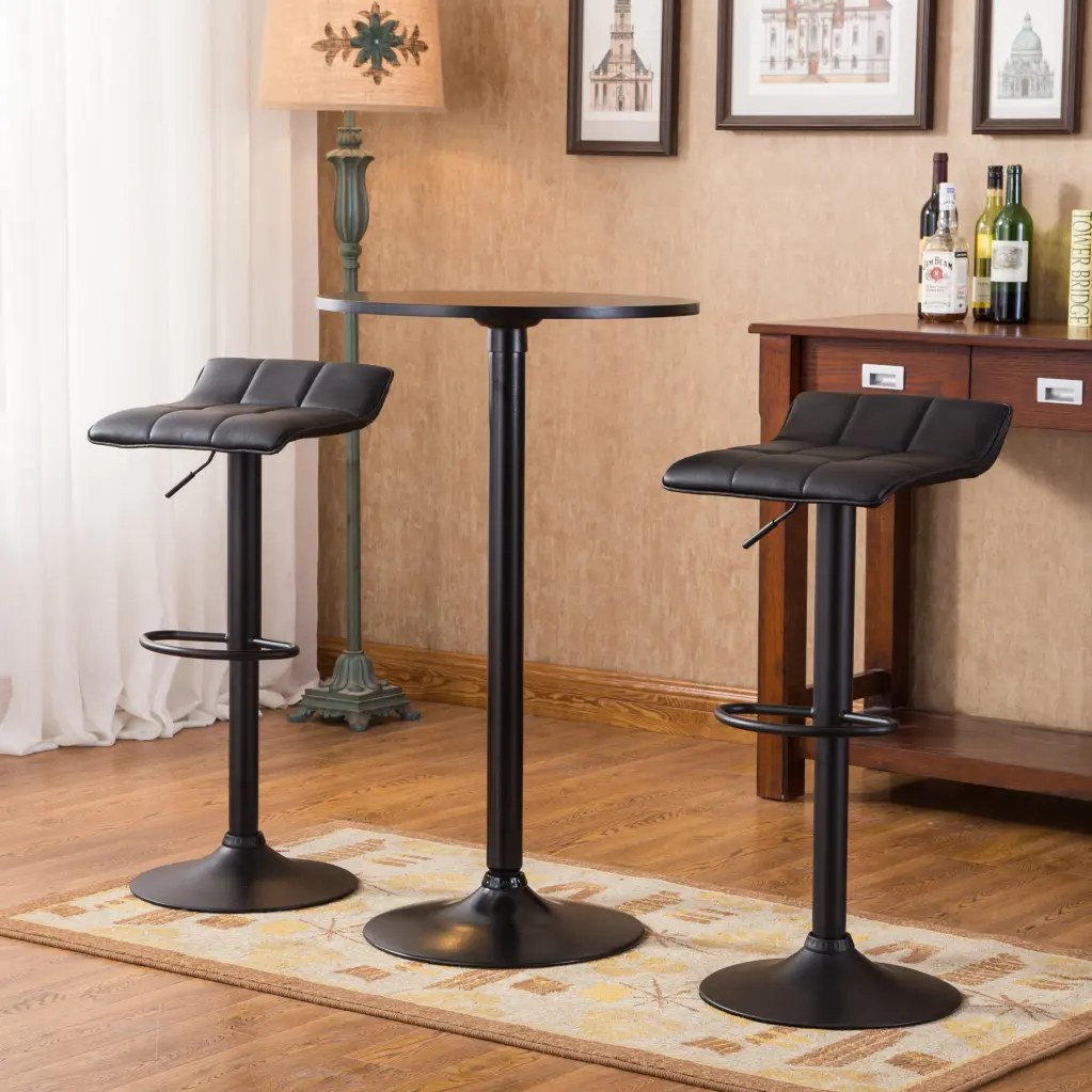 Belham Black Round Bar Table 2 Stools Metallic Base hz