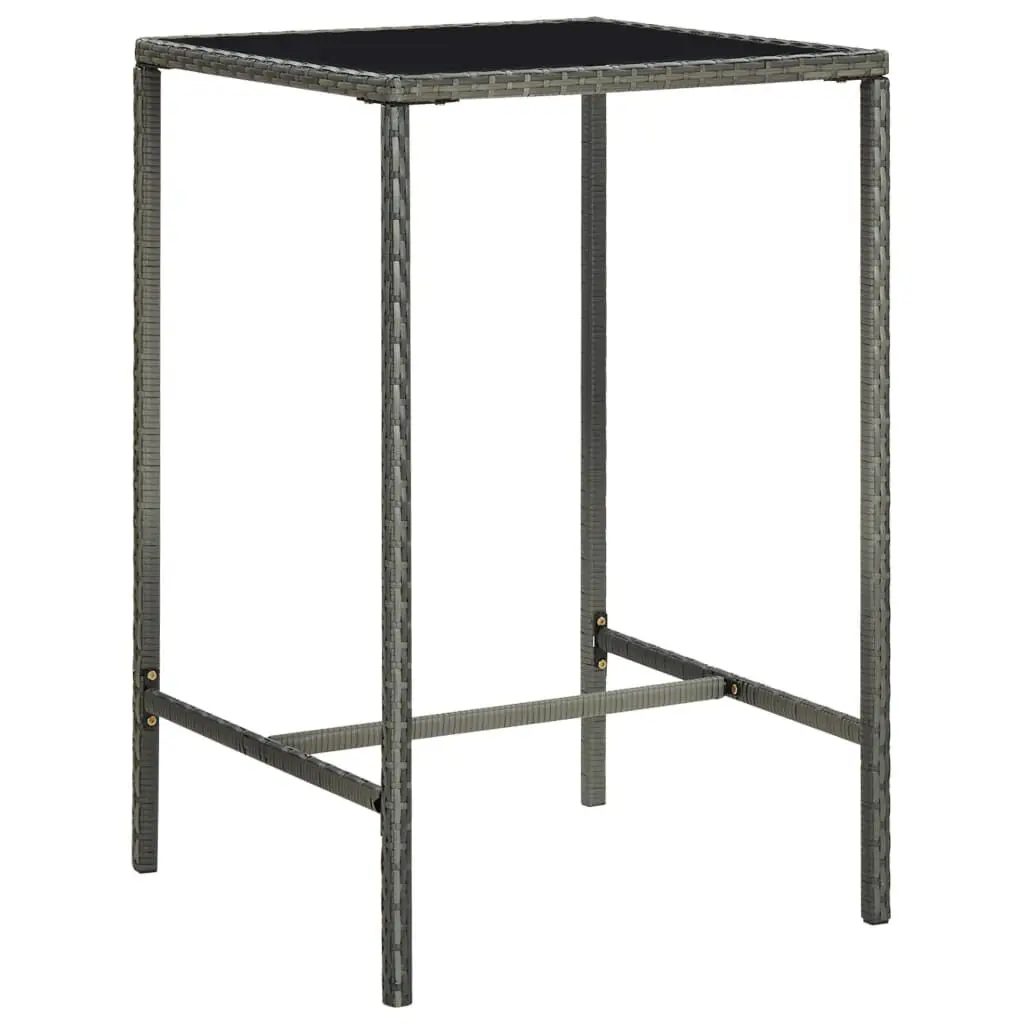 Patio Bar Table 27.6x27.6x43.3 Inches Gray Poly Rattan and Glass Top Outdoor