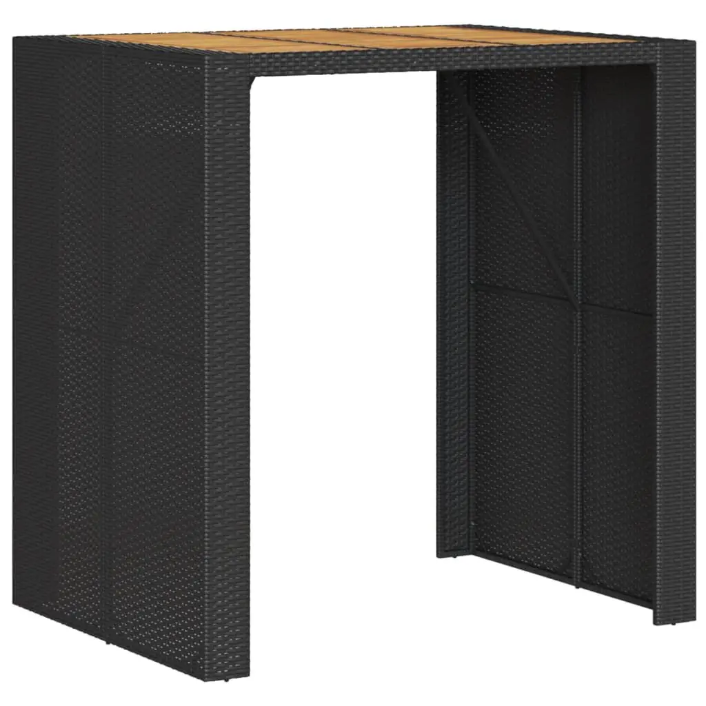 Patio Bar Table Acacia Wood Top Black 41.3x31.5x43.3 Inch Poly Rattan Outdoor Furniture