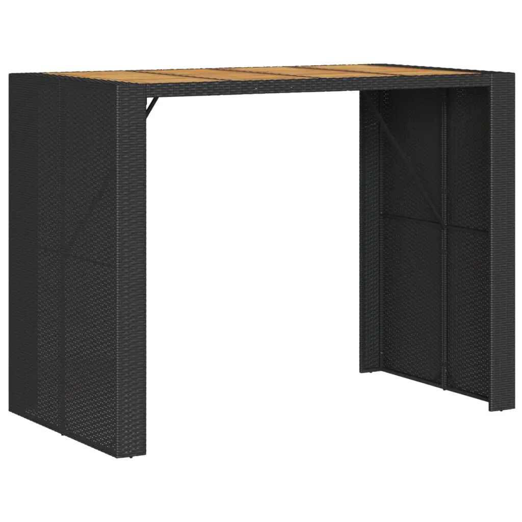Patio Bar Table Acacia Wood Top Black 57.1x31.5x43.3 Inch Poly Rattan Outdoor Furniture