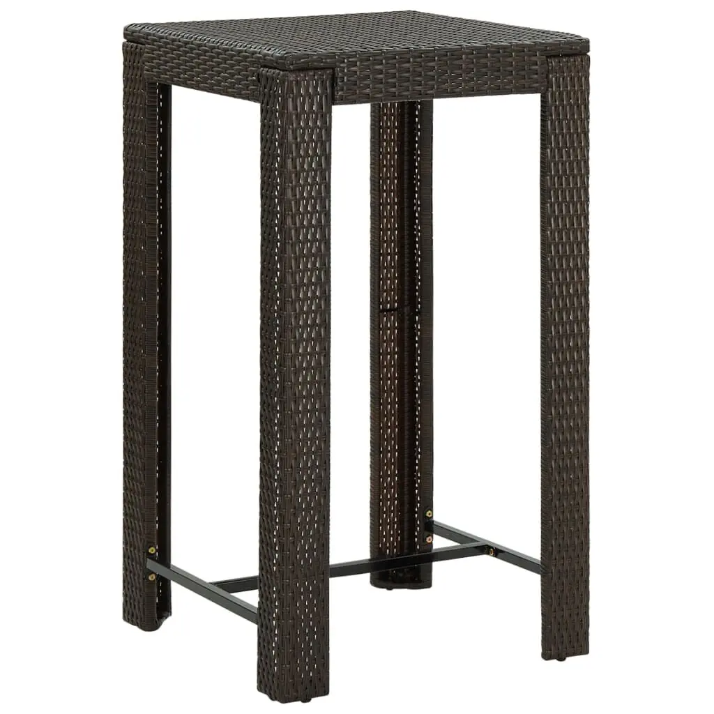 Patio Bar Table Brown 23.8x23.8x43.5 Inches Poly Rattan Outdoor Bar