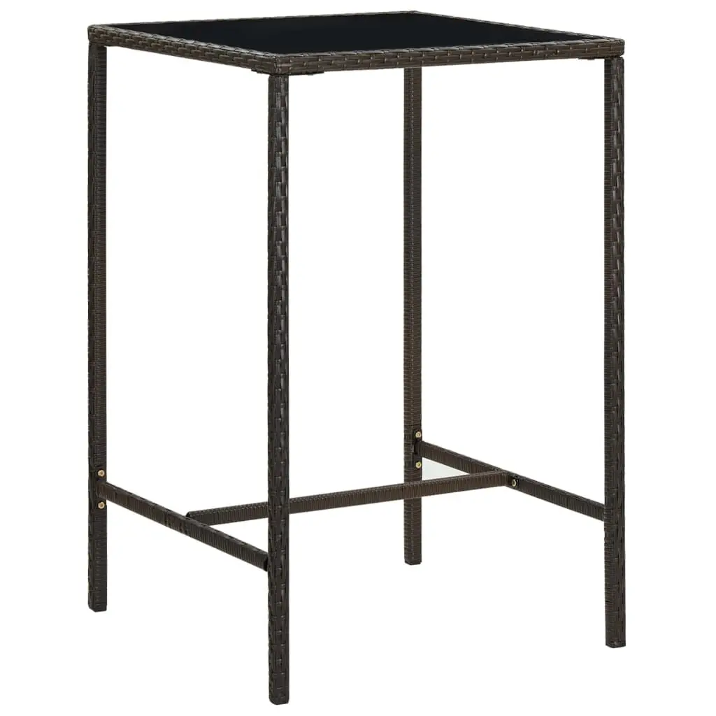 Patio Bar Table Brown 27.6x27.6x43.3 Poly Rattan and Glass Outdoor Furniture