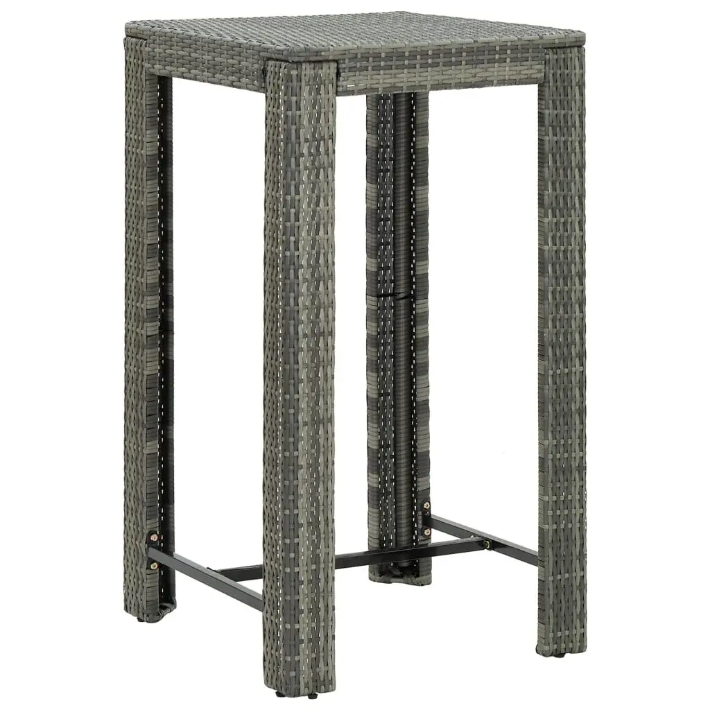 Patio Bar Table Gray 23.8x23.8x43.5 Inch Poly Rattan Outdoor