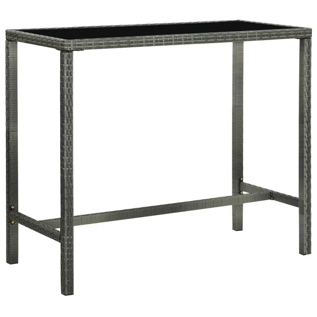 Patio Bar Table Gray 51.2x23.6x43.3 Inches Poly Rattan and Glass