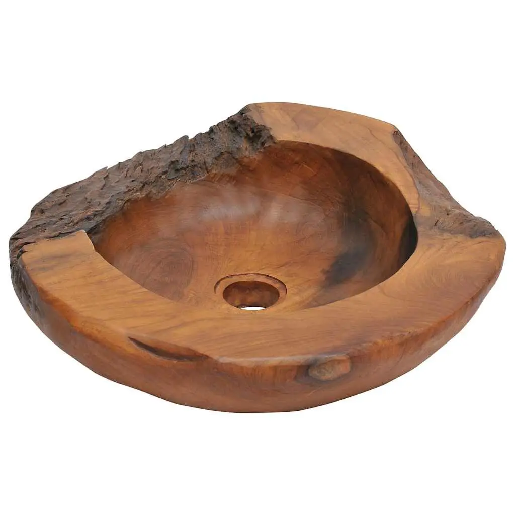 Basin Solid Teak 17.7 Inches Bathroom Sink Modern Design