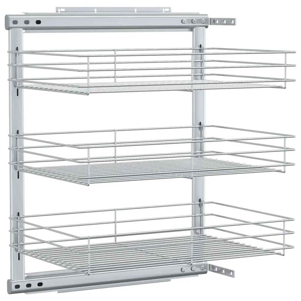 3-Tier Pull-out Kitchen Wire Basket Silver 18.5x13.8x22 Inches Organizer
