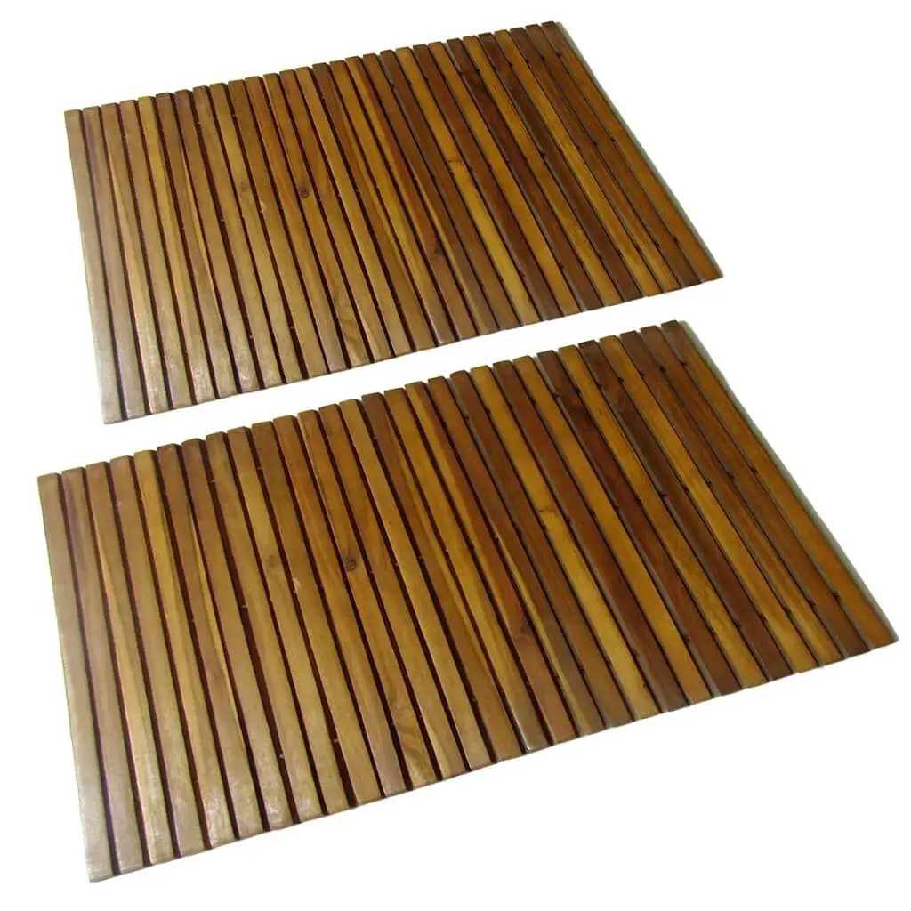 2 Pack Acacia Wood Bath Mat 31.5x19.7 Inches Set Natural Bathroom Rugs