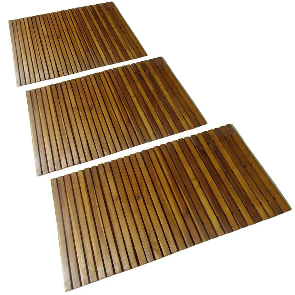 3 Pack Acacia Wood Bath Mat 31.5x19.7 Inches Set Natural Bathroom Rugs