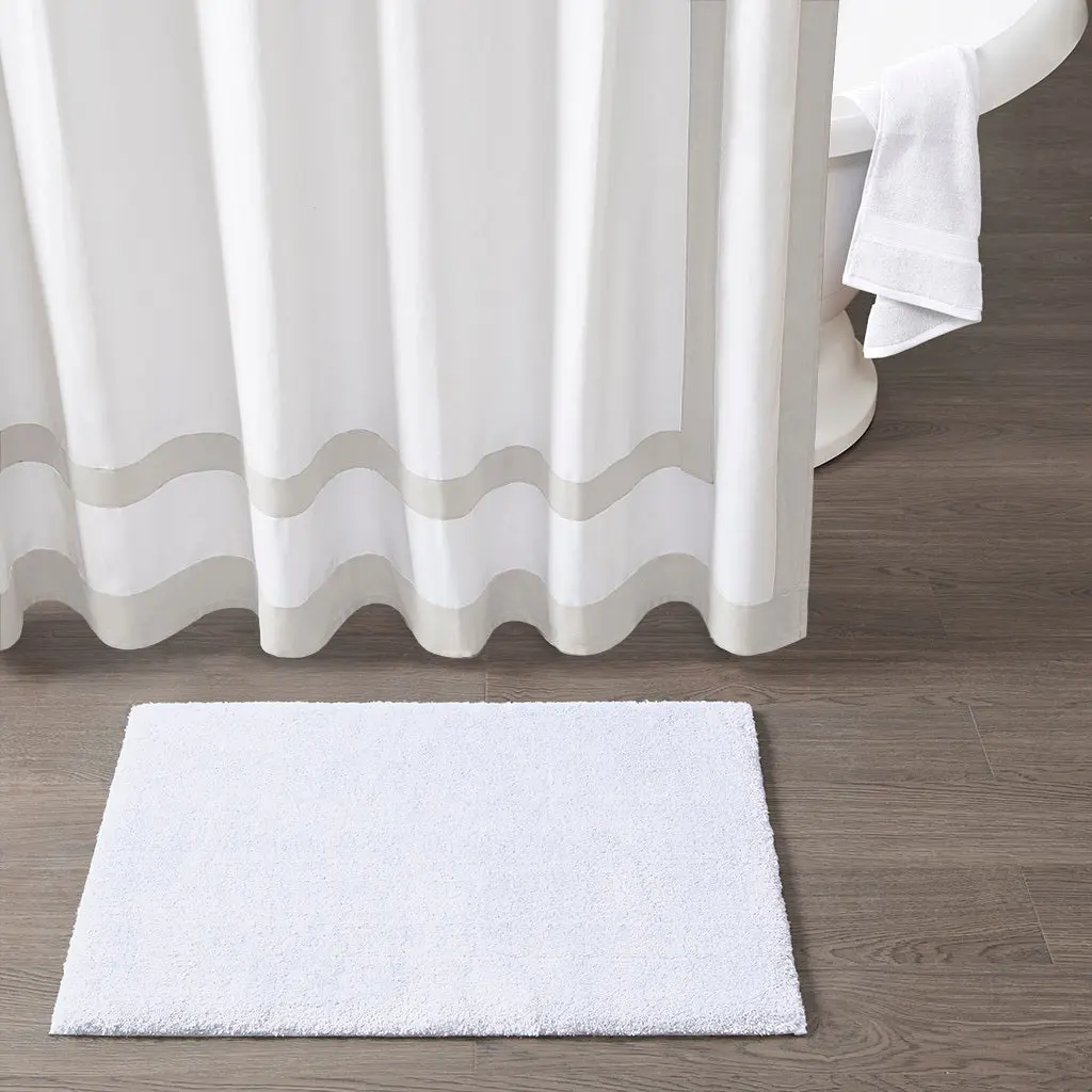 Bath Rug White Polyester Non Slip Bathroom Mat jla