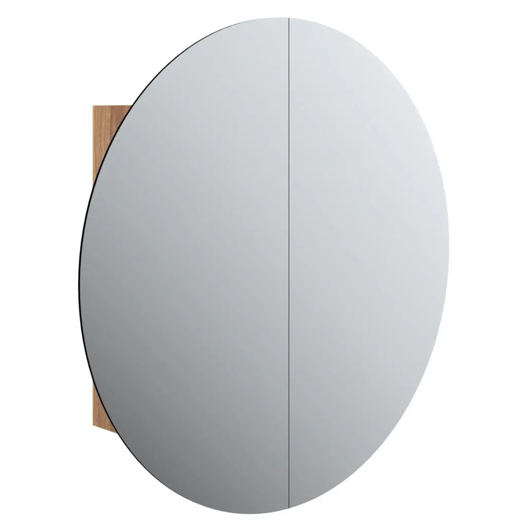 Bathroom Cabinet Round Mirror and LED Oak 21.3x21.3x6.9 Inches Large Wall Mounted Cabinet