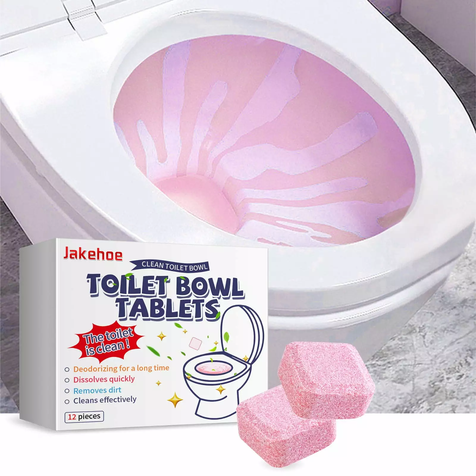 Qdahuk Toilet Cleaning Tablets - 12pcs Strong Decontamination and Deodorant Cleaning Agent Toilet Free