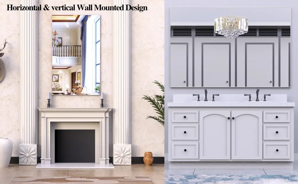 60x36 Inch Oversized Modern Rectangle Bathroom Mirror Shiny Metal Frame beautme