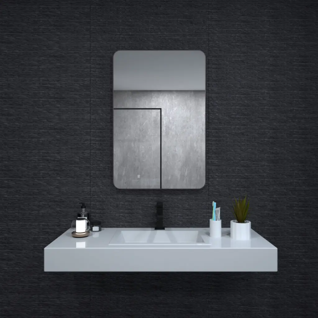 24x36 Inch Aluminum Framed Rounded Rectangle Bathroom Wall Mirror Oil Finish foca us
