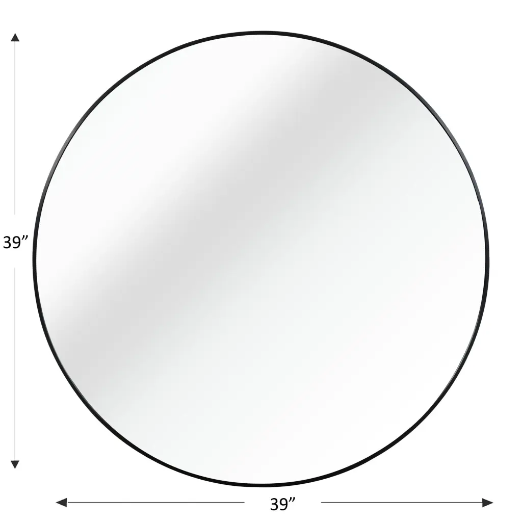 Black 39 Inch Metallic Round Bathroom Mirror MDF Frame and Crystal Aluminum Edge huovtr