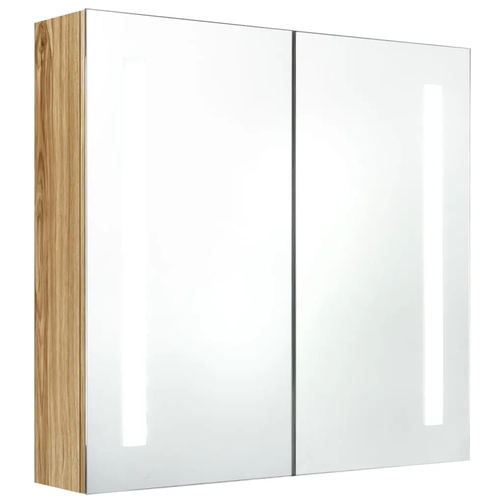 LED Bathroom Mirror Cabinet Oak 24.4x5.5x23.6 Inches Storage Vanity Mirror