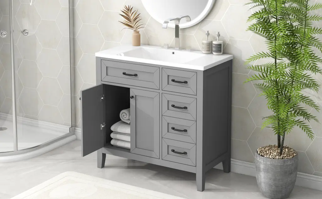 36 Inch Bathroom Vanity Sink Bundle Cabinet Drawers And Soap Dispenser by