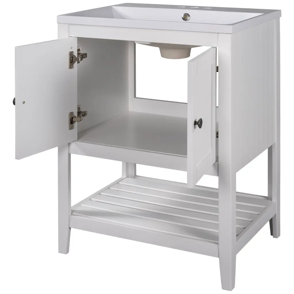 24 Inch White Modern Polished Bathroom Vanity Elegant Porcelain Sink by