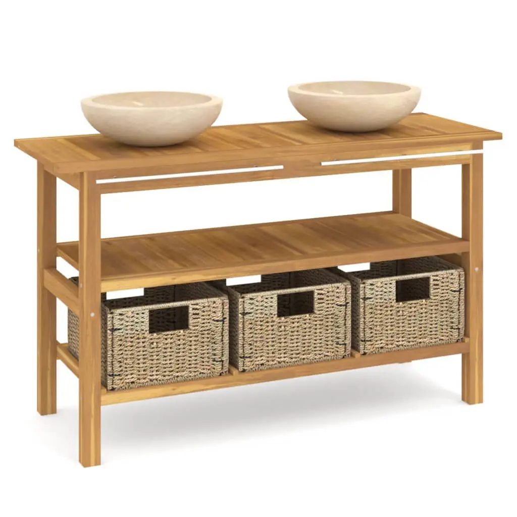 Bathroom Vanity Cabinet Cream Marble Sinks Solid Wood Teak Storage