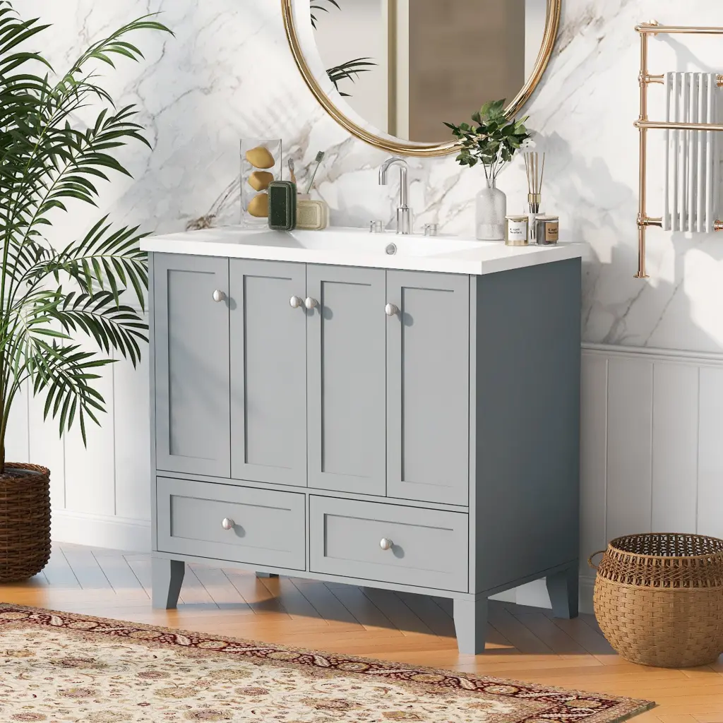 36 Inch Bathroom Vanity Resin Sink Bundle Solid Wood Frame Bathroom rnb