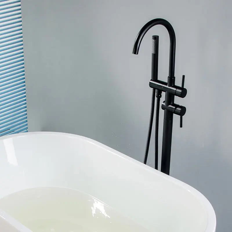 Single Handle Freestanding Tub Filler Floor Mount Bathtub Faucet Modern Bathrooms flg