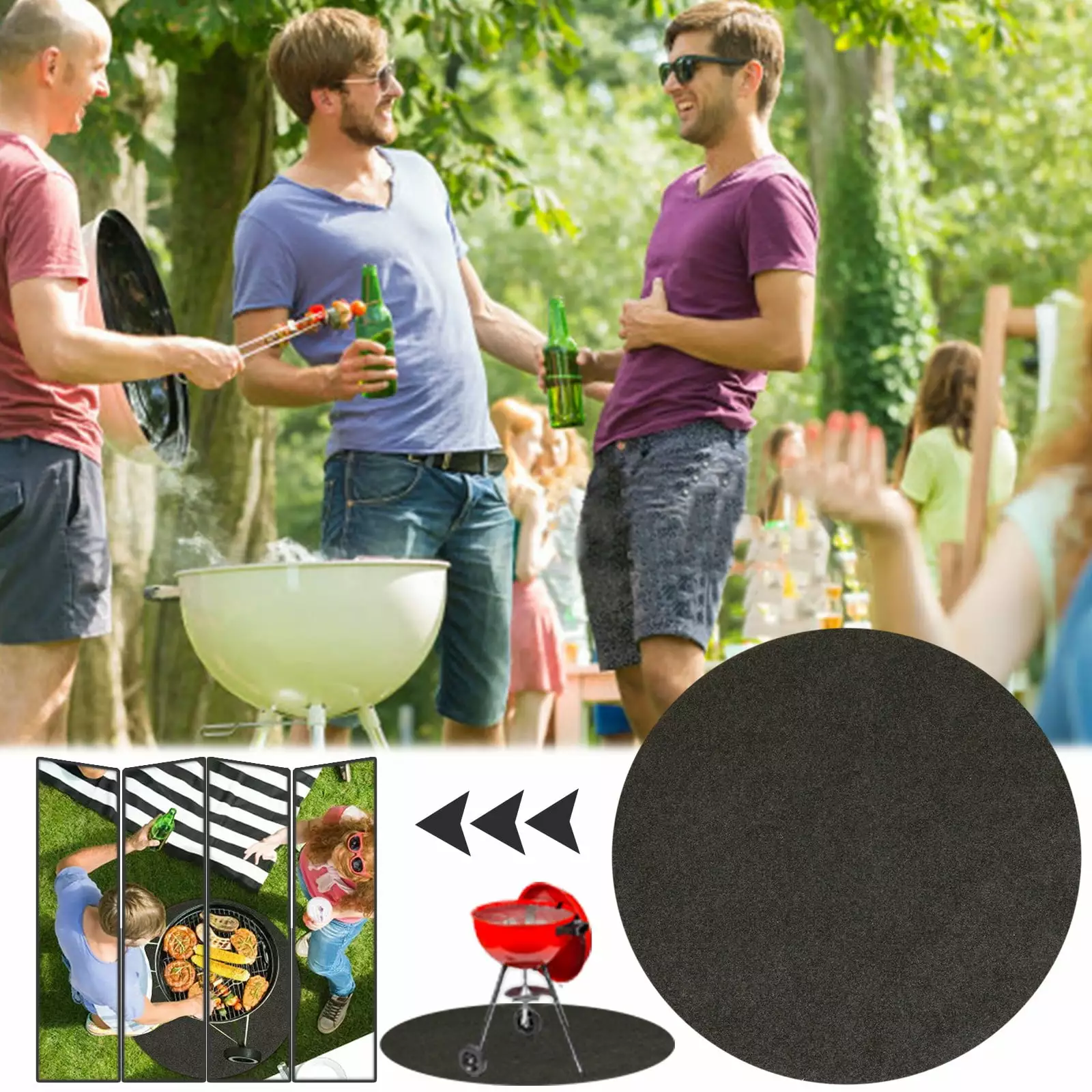 xiaohunike 36-inch Round Silicone Grill Mat - Large Fireproof Under Grill Mat Outdoor Use
