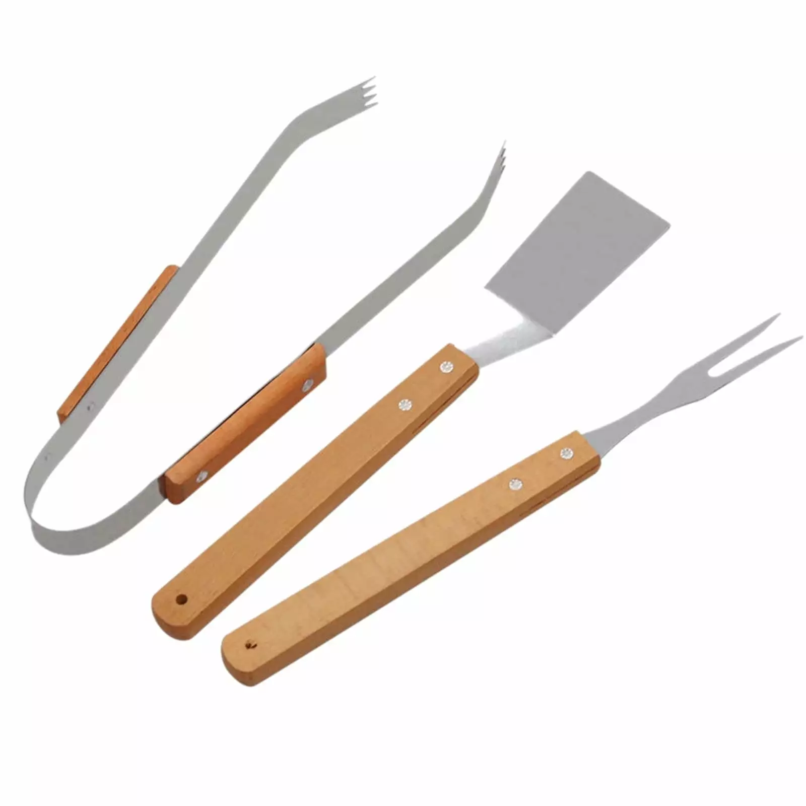 Sueyeuwdi Stainless Steel 3-Piece BBQ Grill Set Handle Fork Spatula Clip Outdoor Barbecue Tools