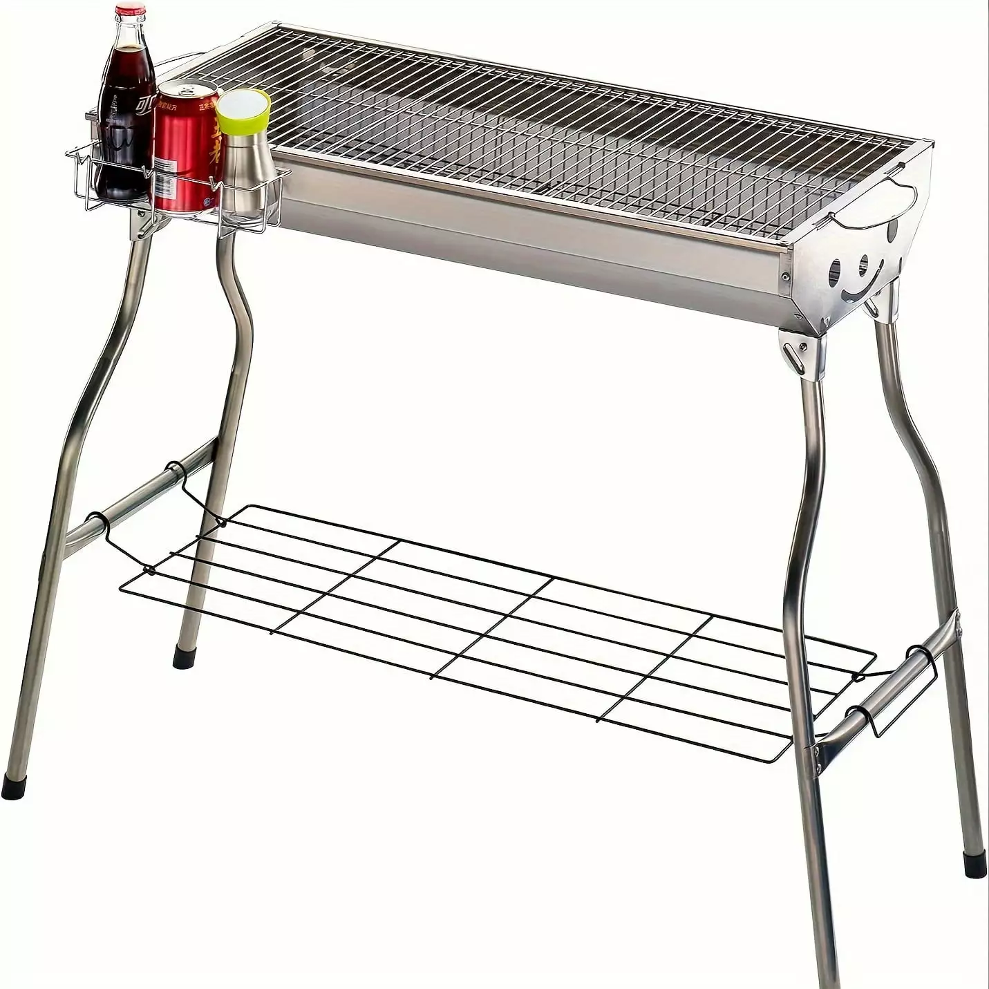 28.8 Inch Travel-Friendly Charcoal BBQ Grill Side Shelf Outdoor Camping and Picnics