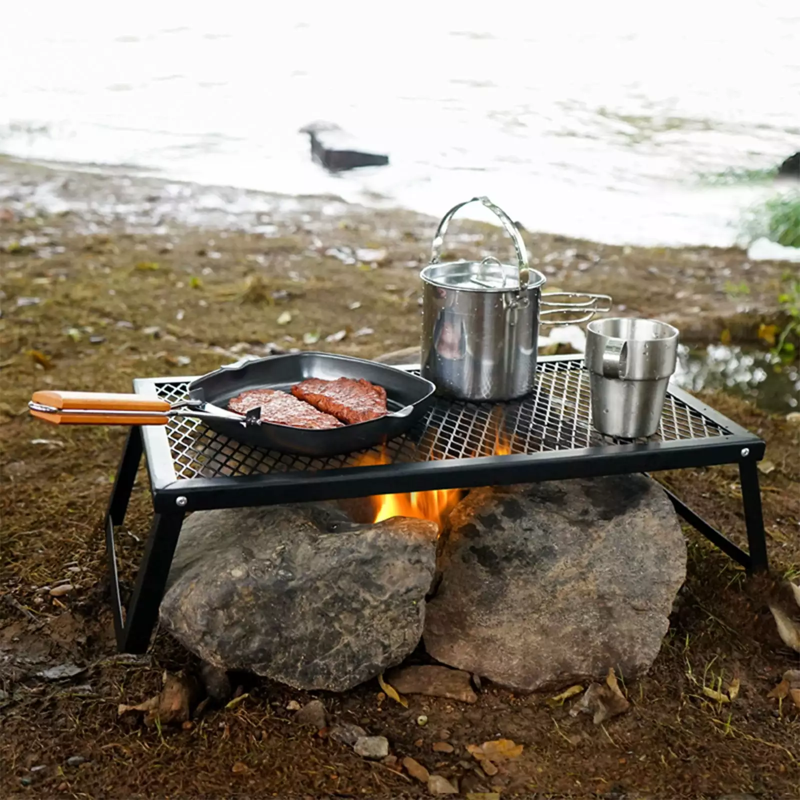 Uikcentn Folding Barbecue Rack High-Temperature Paint Outdoor Portable Grill Camping
