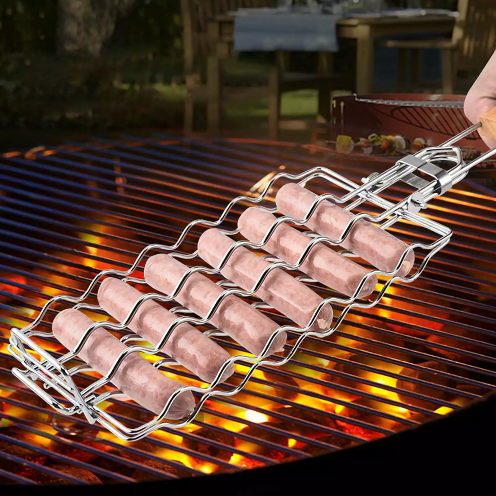 Ludlz Sausage Barbecue Net 304 Stainless Steel Foldable BBQ Tool