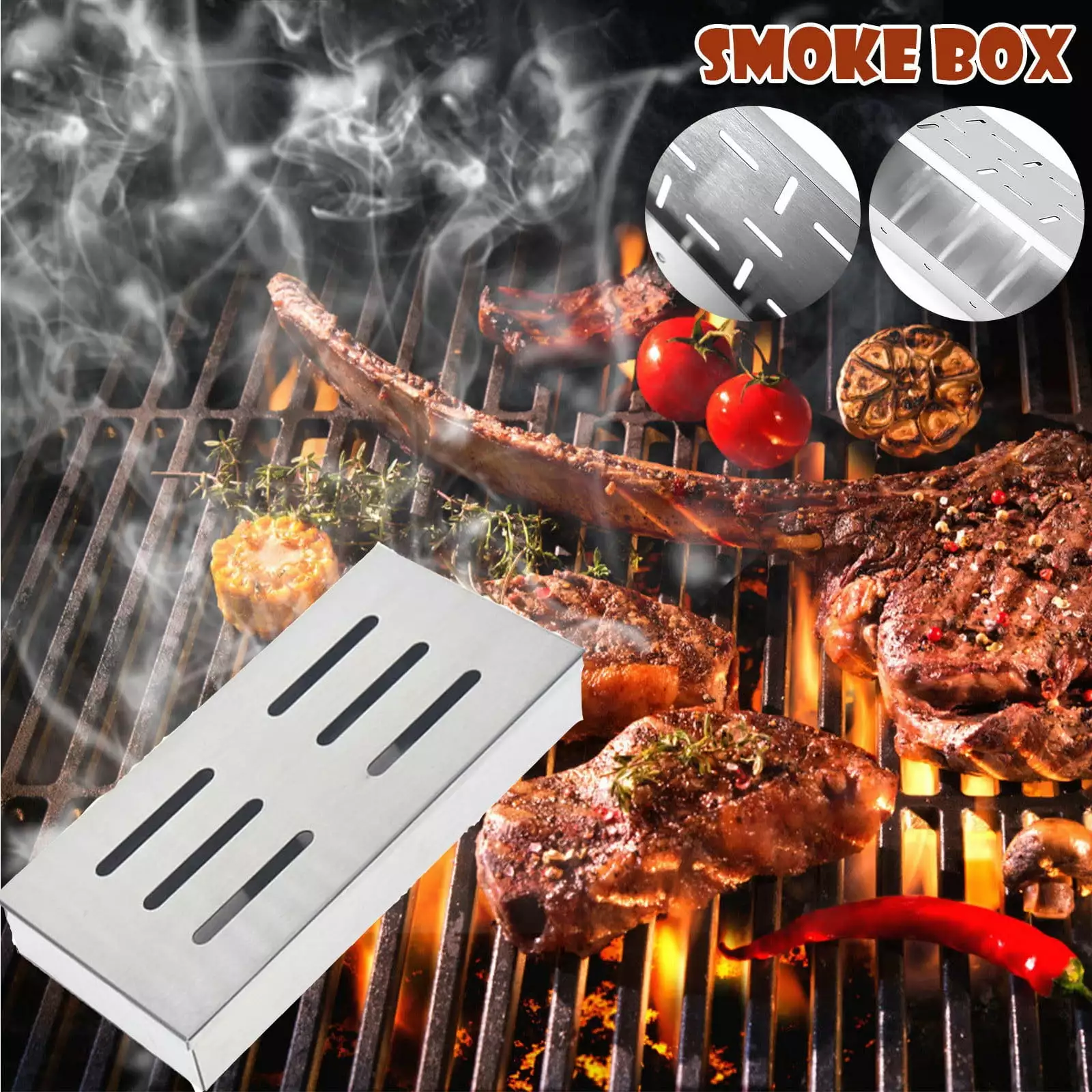 Mrmaere Stainless Steel BBQ Smoker Box - Wood Chips Infuser Removable Lid - Essential Grilling Accessories Free
