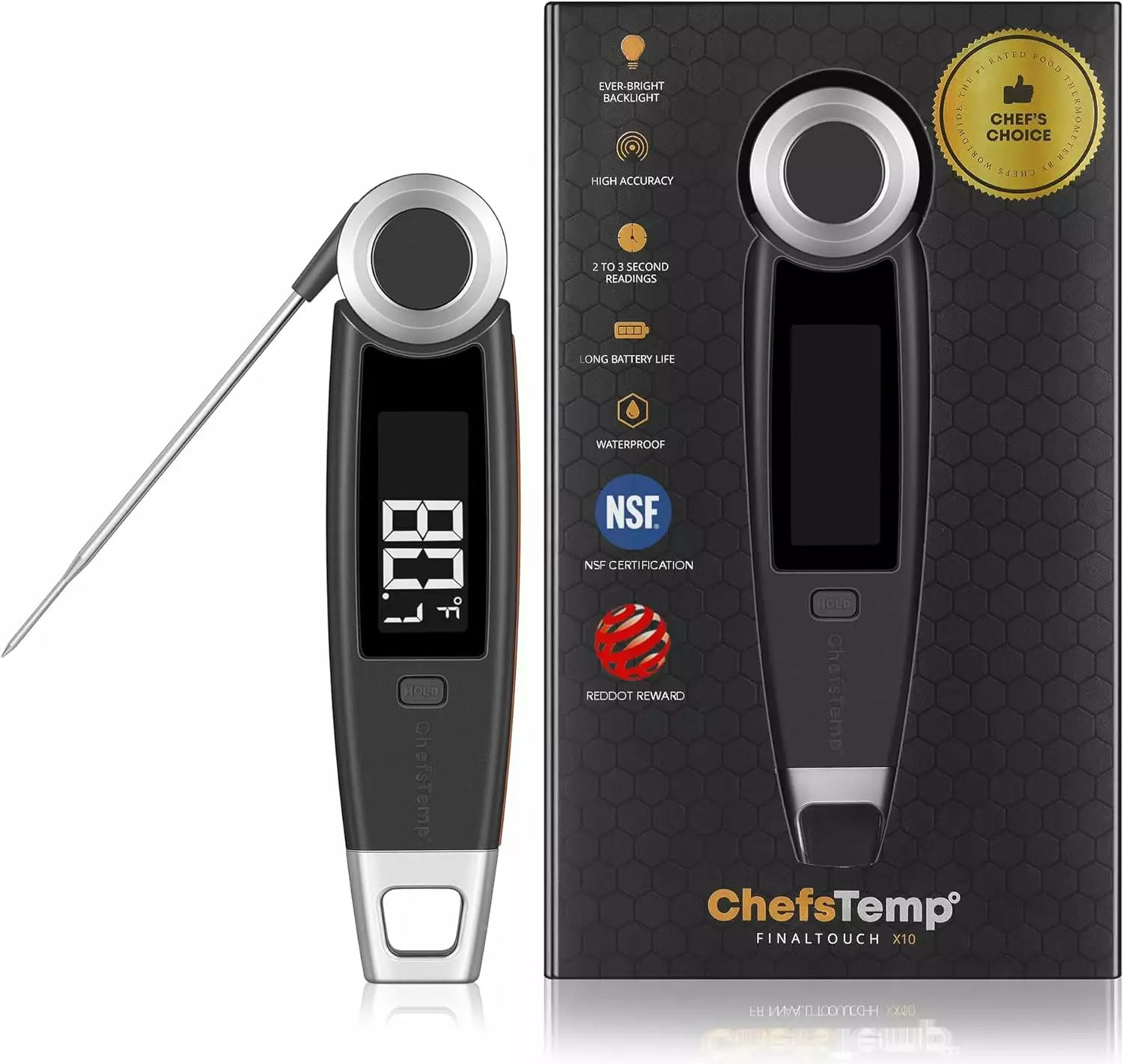 ChefsTemp Finaltouch X10 Digital Instant Read Meat Thermometer Grilling and Cooking