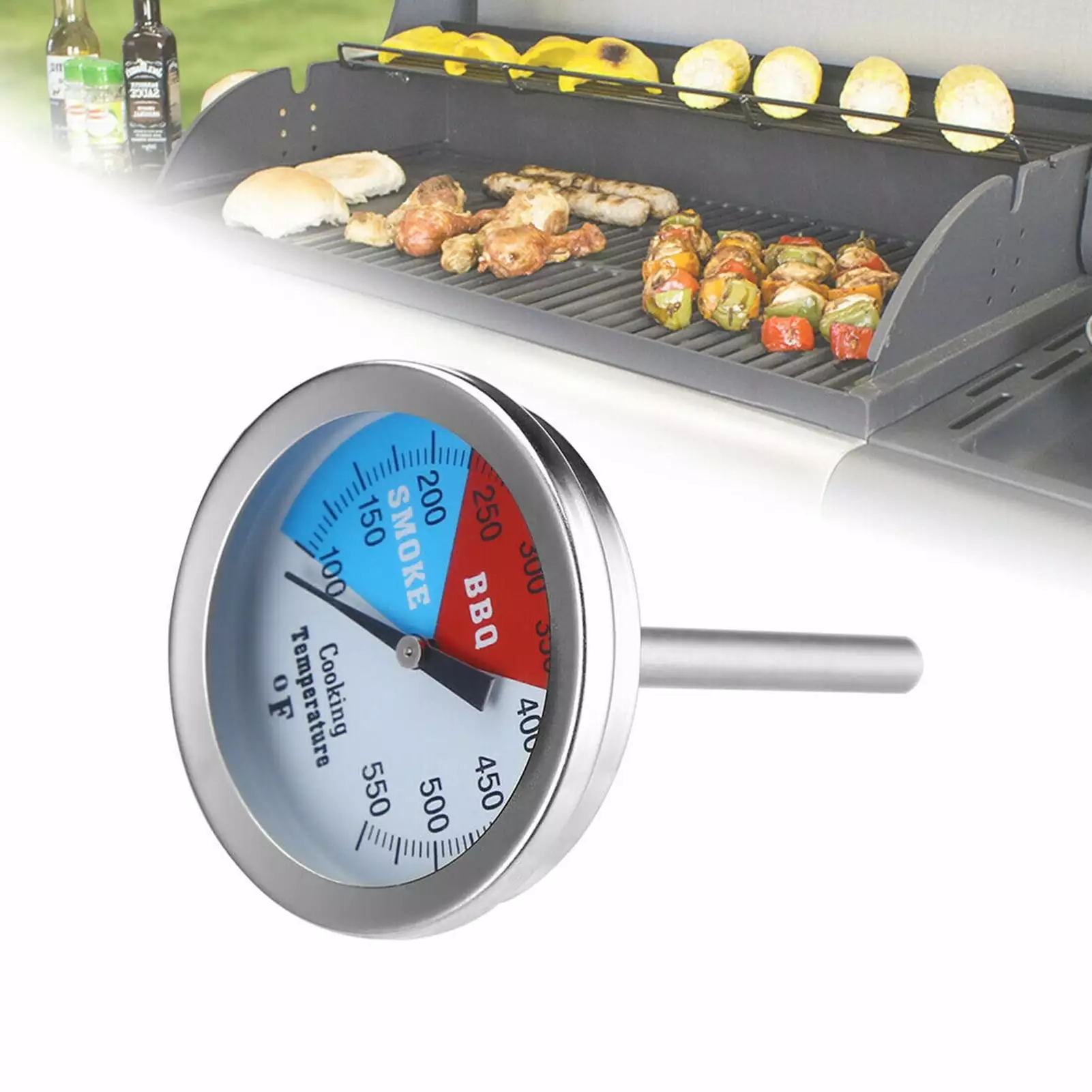 Easy Reading BBQ Thermometer Gauge Quick Response Stainless Steel 3 Color-Coded Zones Grill Temperature Gauge Smoker Metal
