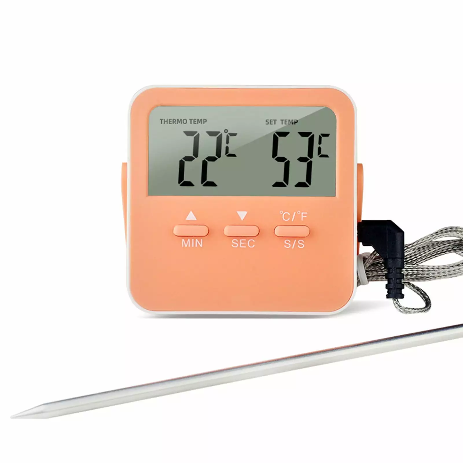 Fule Barbecue Oven Thermometer BBQ Barbecue Kitchen Baking Probe Type Food Thermometer Orange