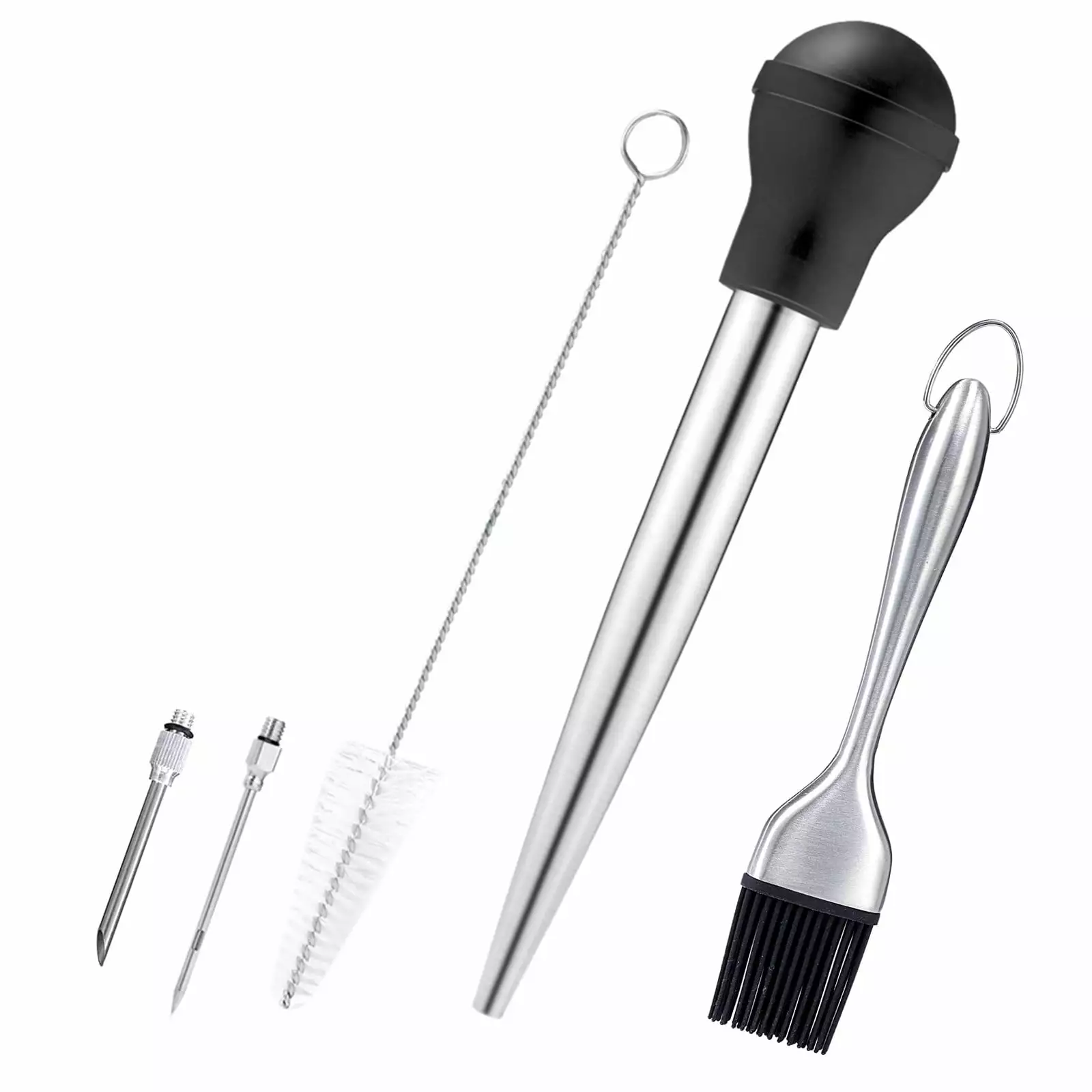 Tantouec Stainless Steel Silicone Seasoning Barbecue Tool Set Pump Head Cleaning Brush and Oil Brush One