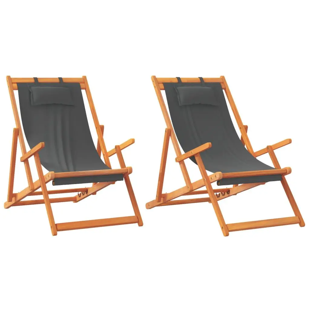 Folding Beach Chairs 2 Pack Gray Fabric Portable Outdoor Seating