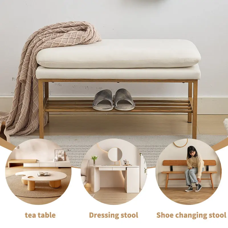 End Bed Bench Shelf Linen Upholstered Storage Shoe Bench Modern rnb