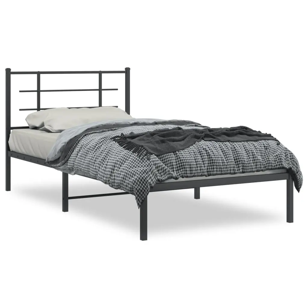 39.4x78.7 Inch Metal Bed Frame Headboard Black No Mattress
