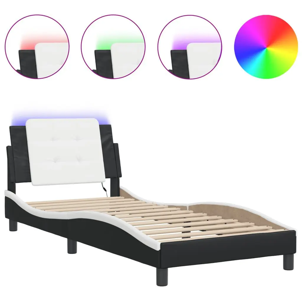 Bed Frame LED Lights Black and White 39.4x74.8 Inches Modern Platform Bed