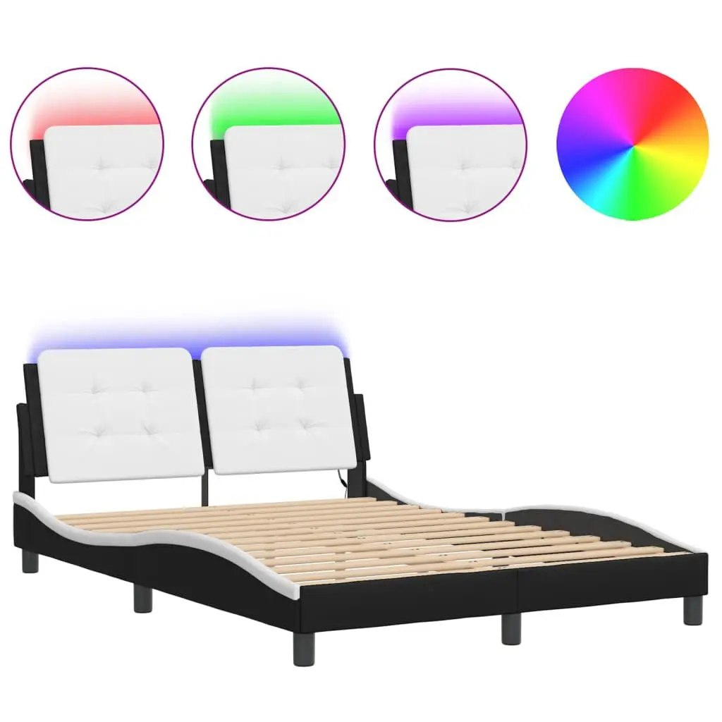 Bed Frame LED Lights Black and White 53.9x74.8 Inches Modern Platform Bed