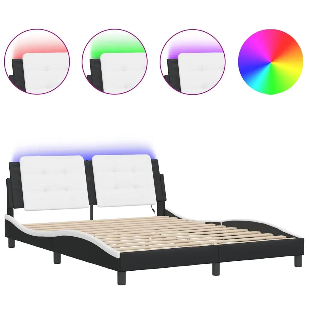 Bed Frame LED Lights Black and White 59.8x79.9 Inches Modern Platform Bed