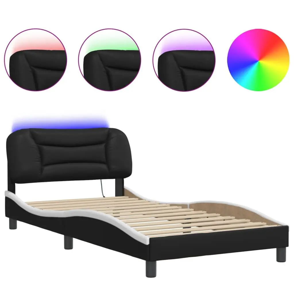 Bed Frame LED without Mattress Black and White 39.4x79.9 Inches Modern Bed
