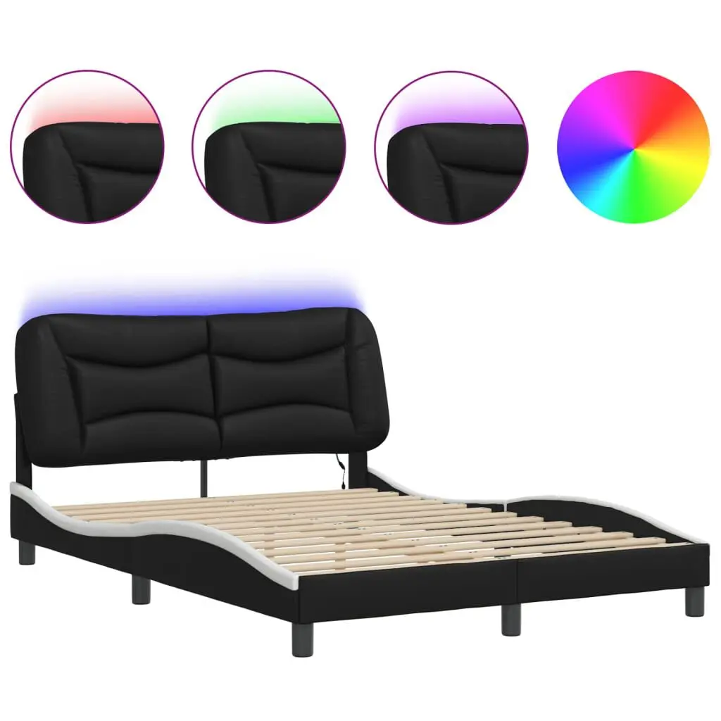 Bed Frame LED without Mattress Black and White 53.9x74.8 Inches Queen Bed