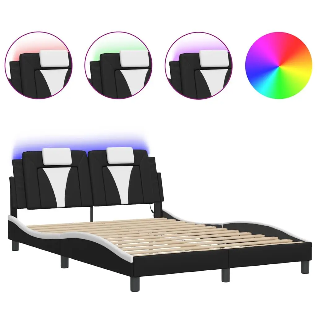 Bed Frame LED without Mattress Black and White 53.9x74.8 Inches Modern Design