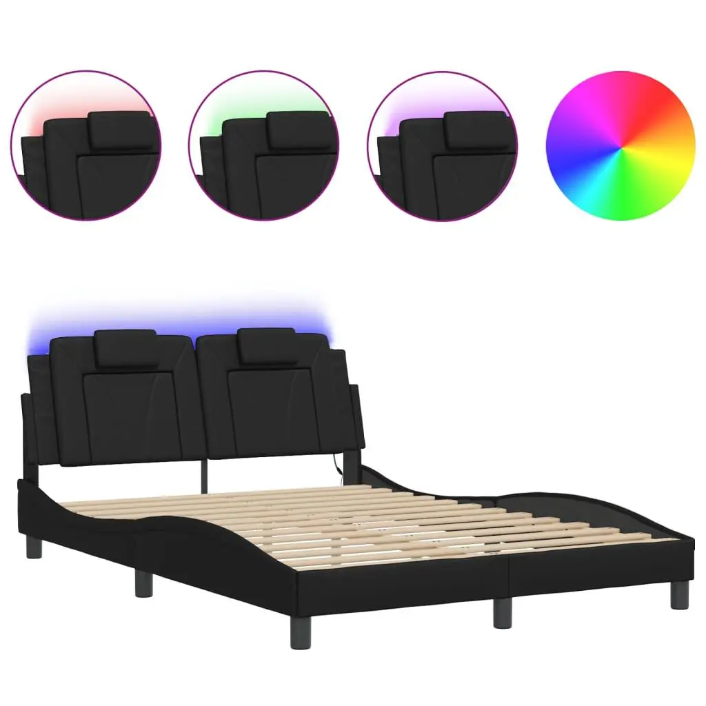 Bed Frame LED without Mattress Black 53.9x74.8 Inches Modern Furniture