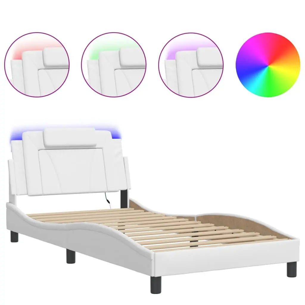Bed Frame LED without Mattress White 39.4x74.8 Inches