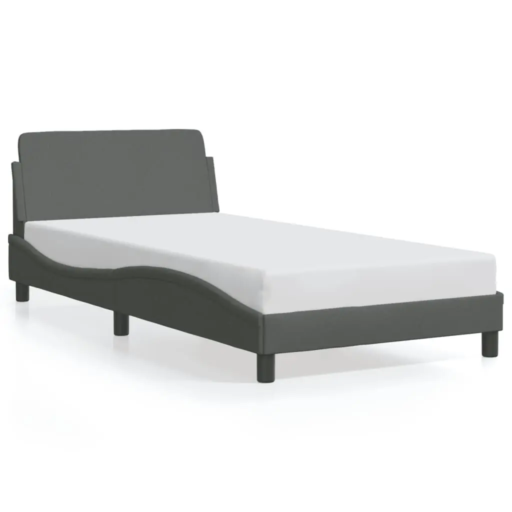 Bed Frame without Mattress 39.4x74.8 Inches Dark Gray Fabric Platform Bed Base Sturdy Support