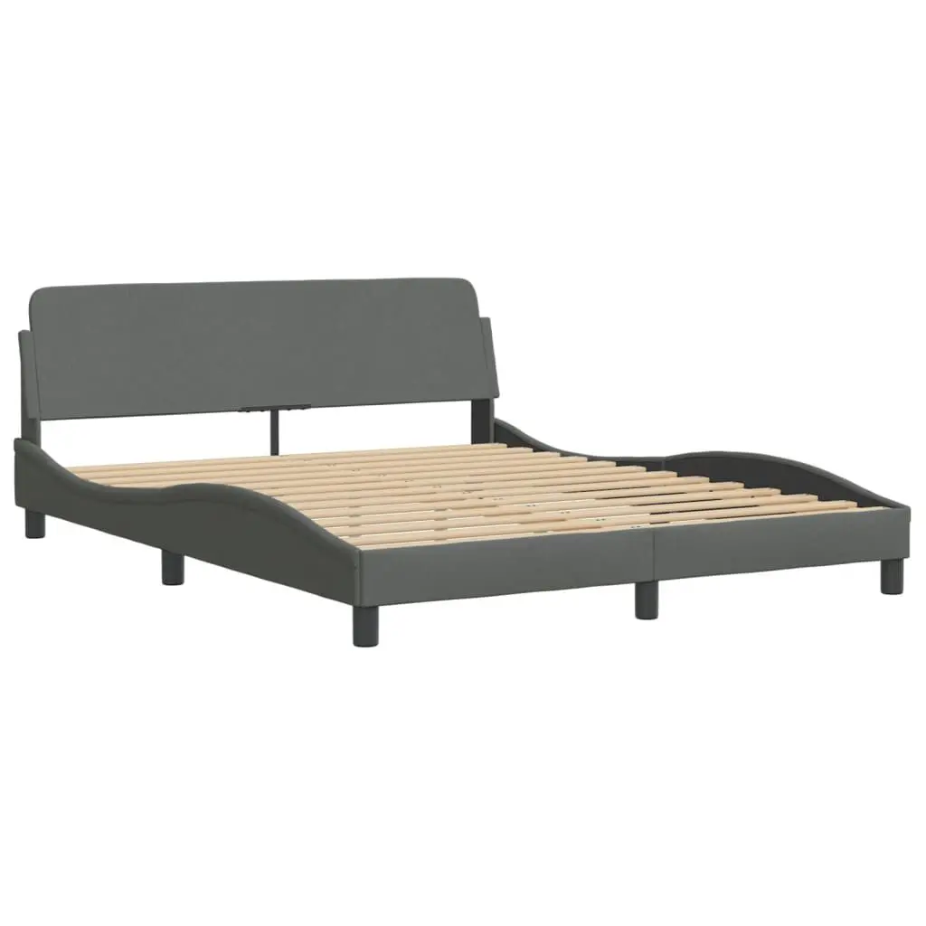 Bed Frame without Mattress 59.8x79.9 Inches Dark Gray Fabric Platform Bed Base Sturdy Support
