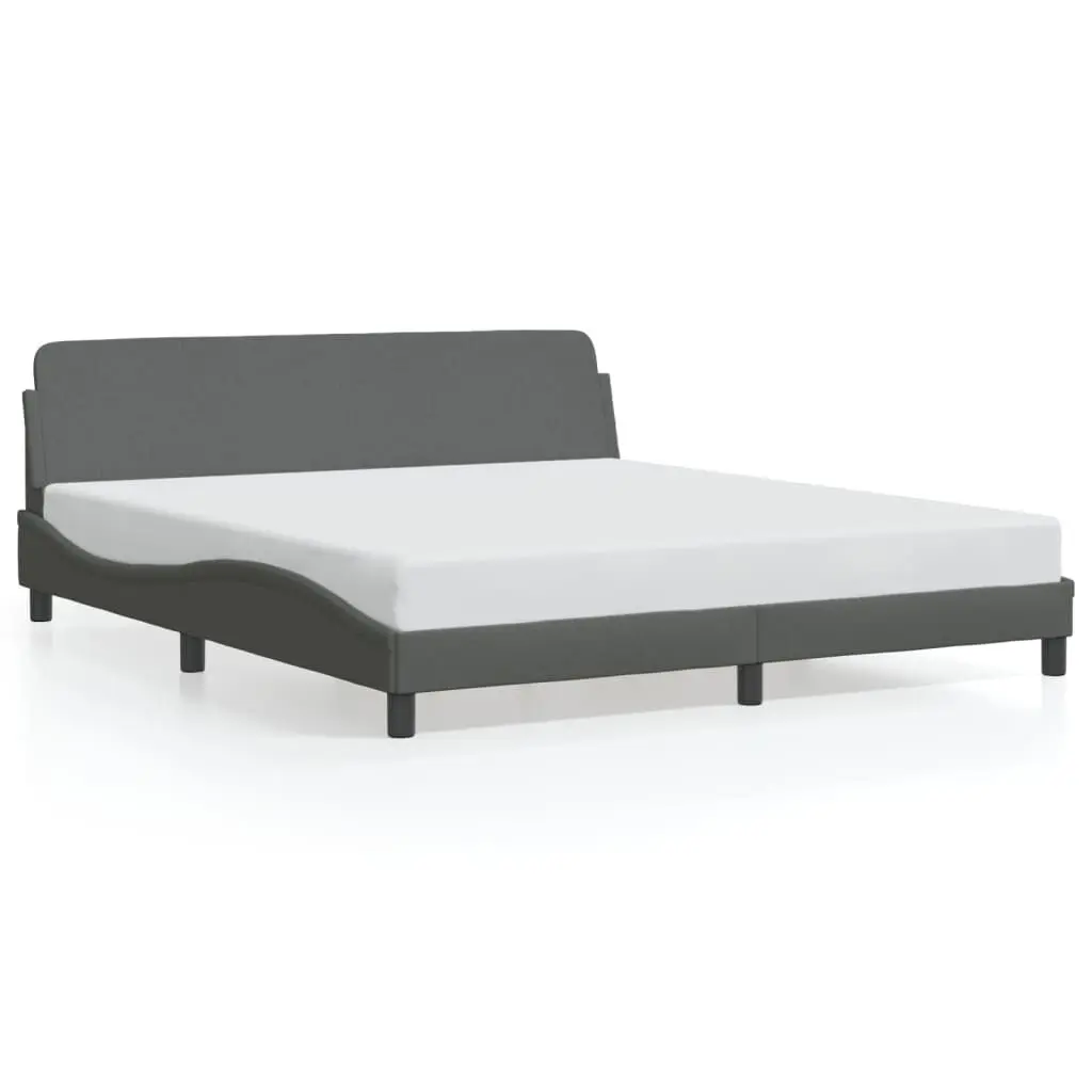 Bed Frame without Mattress 72x83.9 Inches Dark Gray Fabric Platform Bed Base Sturdy Support