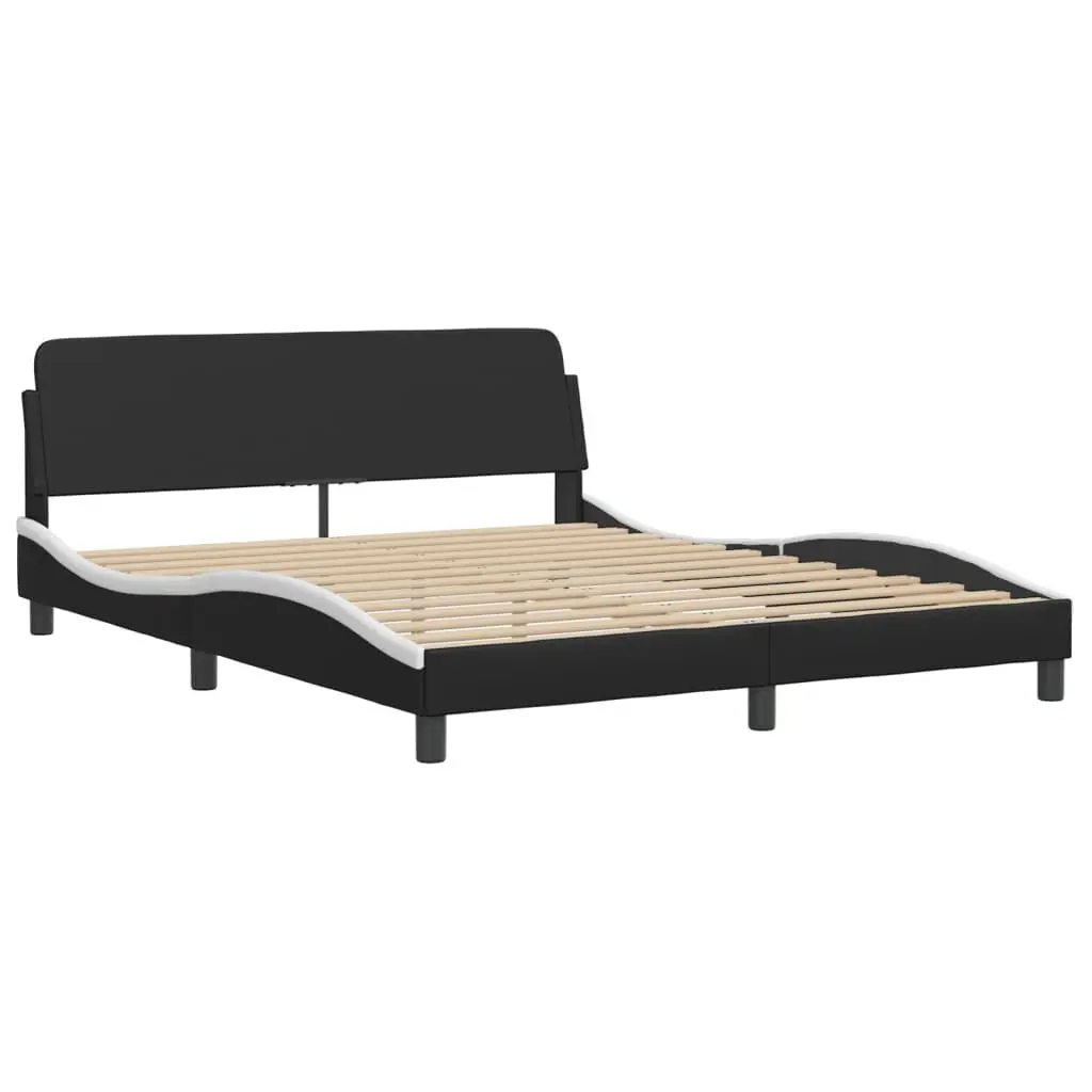 Bed Frame without Mattress Black and White 59.8x79.9 Faux Leather Platform